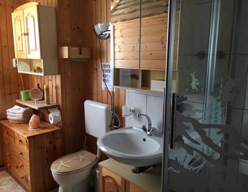 Das niedliche Bad mit DU, WC und direkt anschließender Sauna.<br>(Bild: Fam. Lachmann)