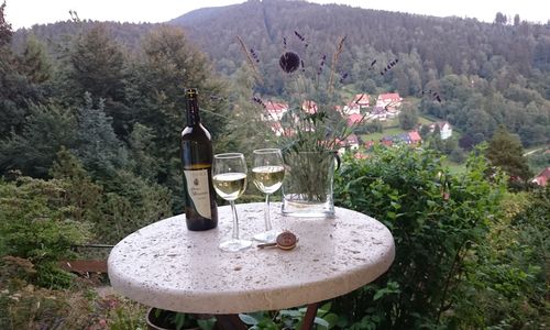 Genießen Sie ein Glas Wein oder einfach die Aussicht von unserer Außenterrasse. (Bildquelle: Pension Talblick)
